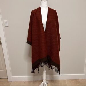 Rust & Brown Knit Shawl Women’s One Size Fringe Detail Fall Outfit Harvest